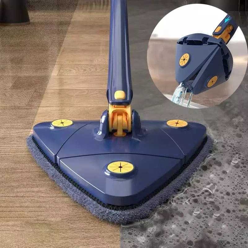 360° Rotatable Triangle Mop – Adjustable Long Handle Floor & Wall Cleaner with 4 Microfiber Pads