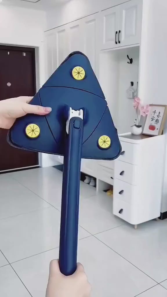 360° Rotatable Triangle Mop – Adjustable Long Handle Floor & Wall Cleaner with 4 Microfiber Pads