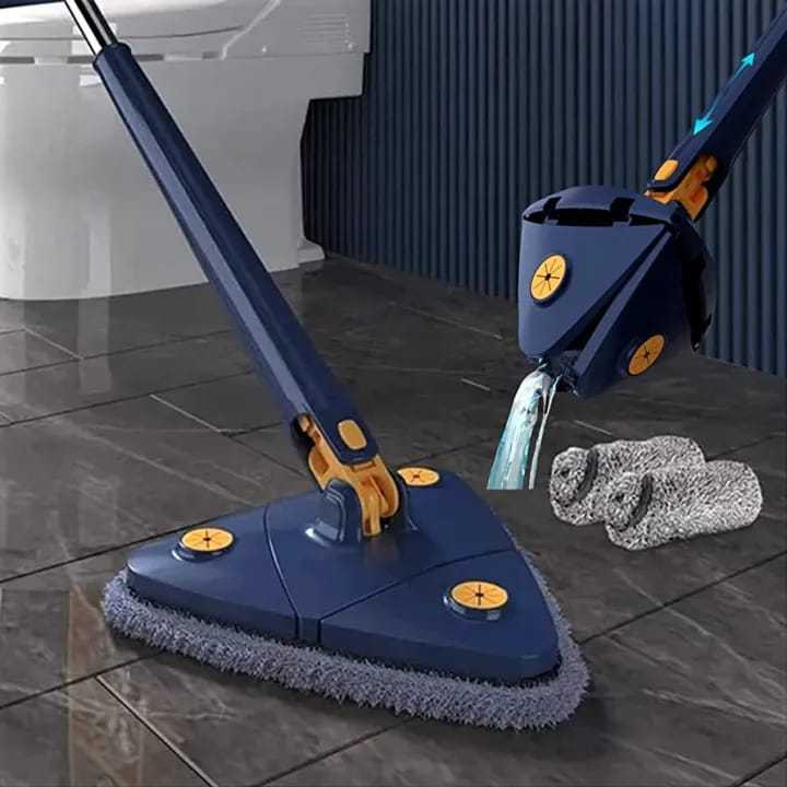 360° Rotatable Triangle Mop – Adjustable Long Handle Floor & Wall Cleaner with 4 Microfiber Pads